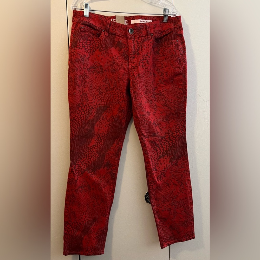 DKNY Red and Black Animal-Print Jeans Jeggings (Size 14) NWT